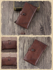 Vintage Leather Womens Blue Long Clutch Wallet Brown Bifold Purse Long Wallet for Ladies