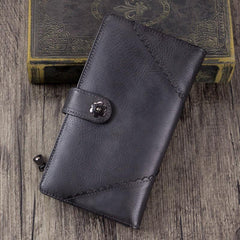 Grey Vintage Womens Leather Bifold Long Wallet Tan Phone Clutch Purse for Ladies