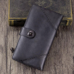 Brown Womens Vintage Leather Blue Bifold Long Wallet Womens Purple Clutch Wallet for Ladies