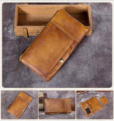 Cool Coffee Mens Leather Bifold Long Wallet Vintage Brown Long Multi Cards Wallet for Men
