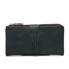 Vintage Leather Long Wallet for Men Bifold Coffee Wallet