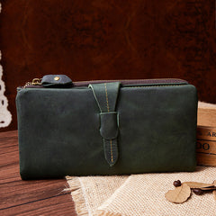 Vintage Leather Long Wallet for Men Bifold Coffee Wallet