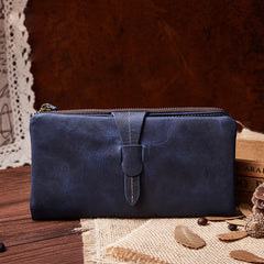 Vintage Leather Long Wallet for Men Bifold Coffee Wallet