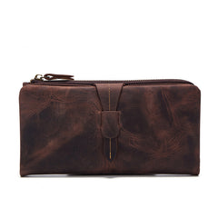 Vintage Leather Long Wallet for Men Bifold Coffee Wallet