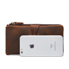 Vintage Leather Long Wallet for Men Bifold Coffee Wallet