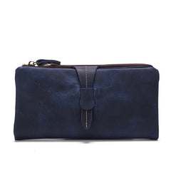 Vintage Leather Long Wallet for Men Bifold Coffee Wallet