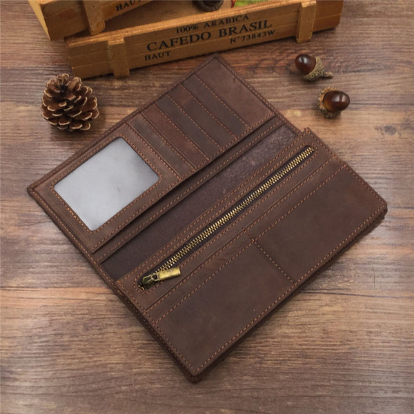 bifold leather wallet Leather Long Wallet for Men Coffee Bifold Leather Wallet Mens bifold mens wallet