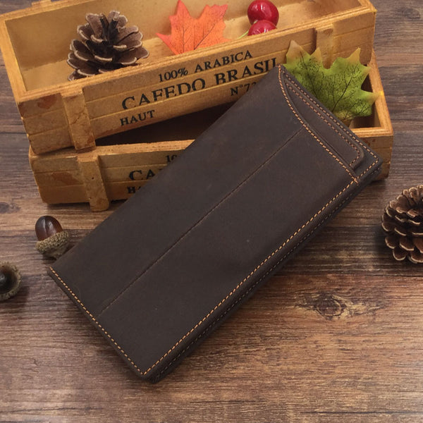 Vintage Leather Long Wallet for Men Bifold Coffee Wallet FY00981244