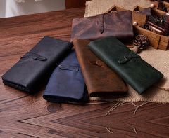 Vintage Leather Long Wallet for Men Bifold Coffee Wallet