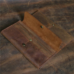 Vintage Leather Long Wallet for Men Bifold Coffee Wallet