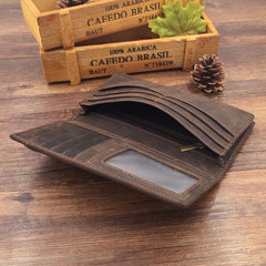 Vintage Leather Long Wallet for Men Bifold Coffee Wallet
