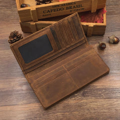 cool wallets for guys Leather Long Wallet for Men Coffee Bifold Leather Wallet Mens bifold mens wallet