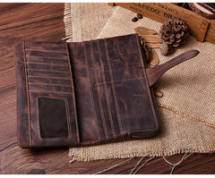 Vintage Leather Long Wallet for Men Bifold Coffee Wallet