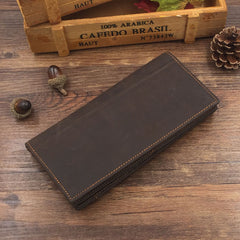 Vintage Leather Long Wallet for Men Bifold Coffee Wallet