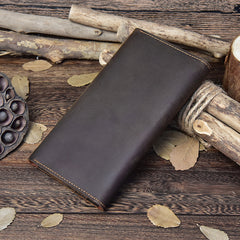 Vintage Leather Long Wallet for Men Bifold Coffee Wallet