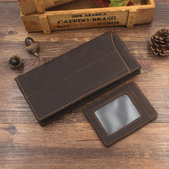 Vintage Leather Long Wallet for Men Bifold Coffee Wallet