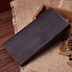 Vintage Leather Long Wallet for Men Bifold Coffee Wallet