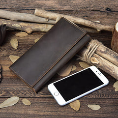 Vintage Leather Long Wallet for Men Bifold Coffee Wallet