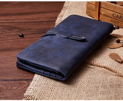 Vintage Leather Long Wallet for Men Bifold Coffee Wallet