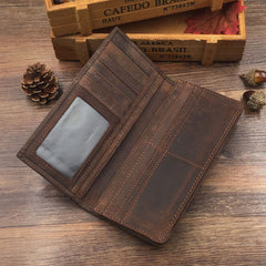 men's leather wallet Leather Long Wallet for Men Coffee Bifold Leather Wallet Mens