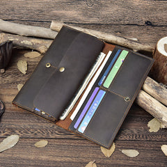 Vintage Leather Long Wallet for Men Bifold Coffee Wallet
