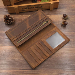 mens long wallets Leather Long Wallet for Men Coffee Bifold Leather Wallet Mens