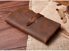 Vintage Leather Long Wallet for Men Bifold Coffee Wallet