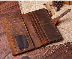 Vintage Leather Long Wallet for Men Bifold Coffee Wallet