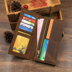 real leather wallet Leather Long Wallet for Men Coffee Bifold Leather Wallet Mens