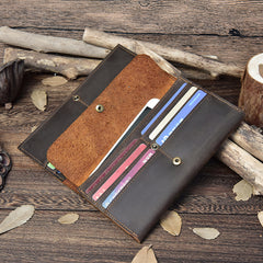 Vintage Leather Long Wallet for Men Bifold Coffee Wallet