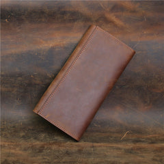 Vintage Leather Long Wallet for Men Bifold Coffee Wallet