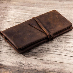 Vintage Leather Long Wallets for men Bifold Men Long Wallets