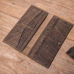 Vintage Leather Long Wallets for men Bifold Men Long Wallet