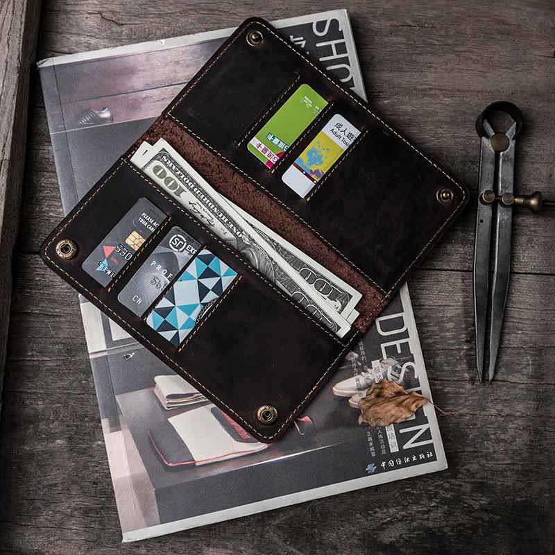 Vintage Cool Leather Long Wallets for men Bifold Men Long Wallets