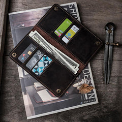 Vintage Cool Leather Long Wallets for men Bifold Men Long Wallets