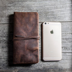 Vintage Leather Long Wallets for men Bifold Men Long Wallets