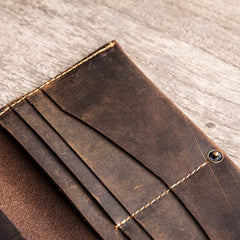 Vintage Leather Long Wallets for men Bifold Men Long Wallet