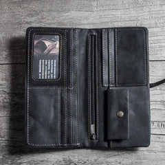 Vintage Leather Long Wallets for men Bifold Men Long Wallets