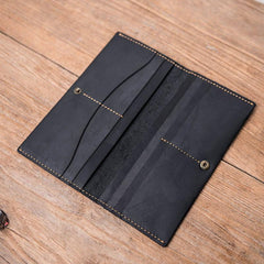 Vintage Leather Long Wallets for men Bifold Men Long Wallet