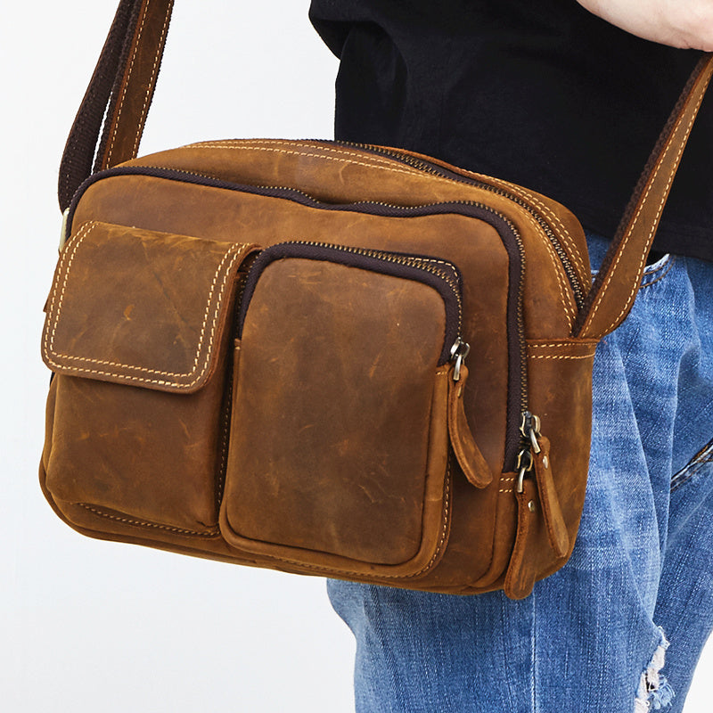 Vintage Cool Leather Mens Messenger Bags Shoulder Bag CrossBody Bags For Men