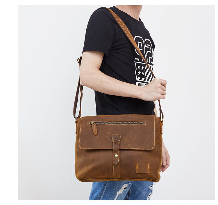 Vintage Leather Men Cool Messenger Bag Shoulder Bag CrossBody Bag For