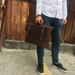 Vintage Leather Mens Briefcase Handbag Messenger Bag for men
