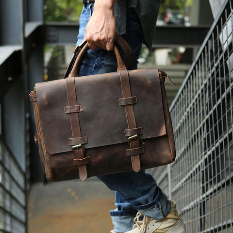 Vintage Leather Mens Briefcase Messenger Bag Handbag Shoulder Bag for men