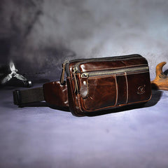Vintage Leather Mens Fanny Pack Waist Bag Hip Pack Belt Bag Bumbag for Men
