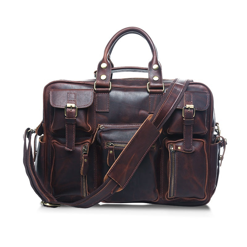Vintage Leather Mens Large Handbag Weekender Bag Travel Bag