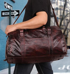 Vintage Leather Mens Large Weekender Bag Travel Bag Duffle Bags