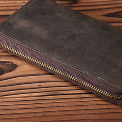 Vintage Leather Mens Long Wallet Zipper Clutch Wallet For Men