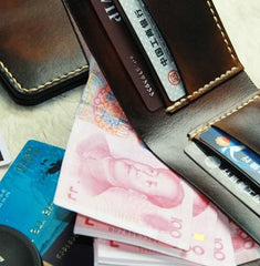 Vintage Leather Mens Slim Small Wallet Leather Small Wallets billfold Wallet for Men
