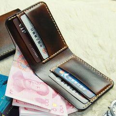 Vintage Leather Mens Slim Small Wallet Leather Small Wallets billfold Wallet for Men