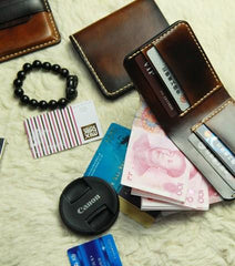 Vintage Leather Mens Slim Small Wallet Leather Small Wallets billfold Wallet for Men